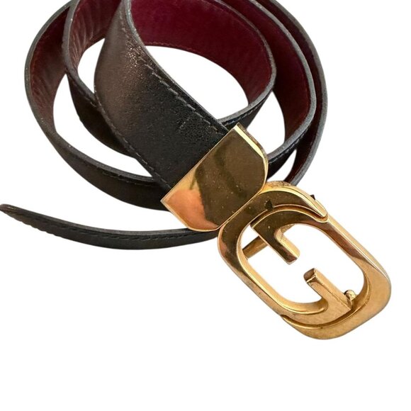 Gucci Other - Gucci GG Leather Belt Black/Burgundy with Gold Buckle